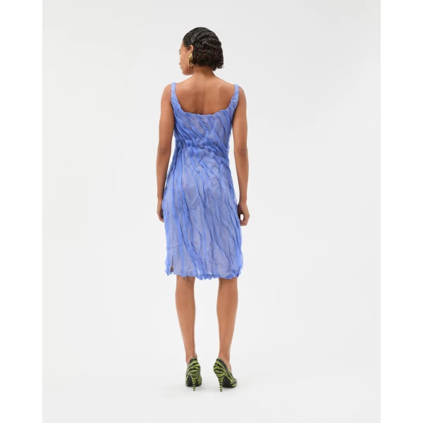 Versace Draped Silk-Chiffon Midi Dress in Light Blue, view 3 | Midi Dresses