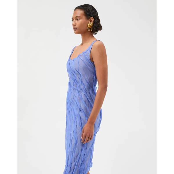 Versace Draped Silk-Chiffon Midi Dress in Light Blue, view 4 | Midi Dresses