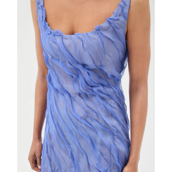 Versace Draped Silk-Chiffon Midi Dress in Light Blue, view 5 | Midi Dresses