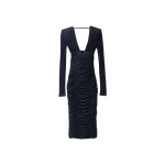 Versace Draped Silk Crêpe Jersey Midi Dress in Navy | Midi Dresses | Coveti