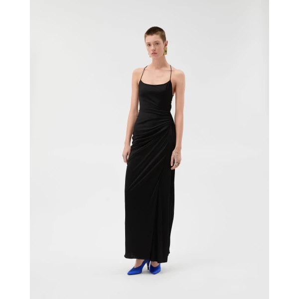 Versace Draped Viscose-Jersey Gown in Black, view 2 | Evening Gowns