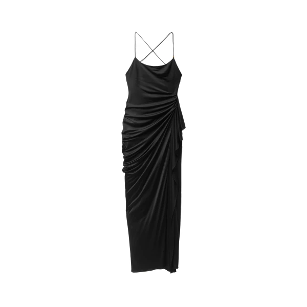 Draped Viscose-Jersey Gown in Black