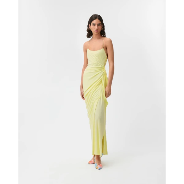 Versace Draped Viscose-Jersey Gown in Yellow, view 2 | Evening Gowns