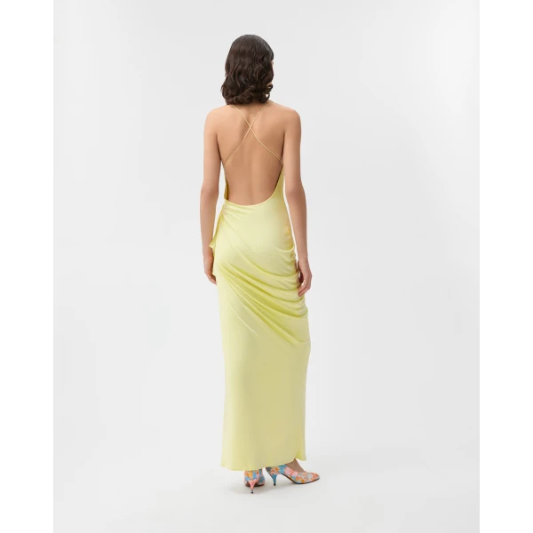 Versace Draped Viscose-Jersey Gown in Yellow, view 3 | Evening Gowns