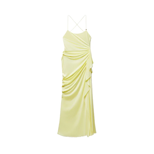 Draped Viscose-Jersey Gown in Yellow