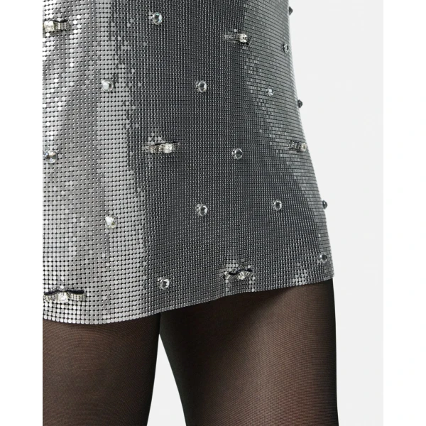 Versace Embellished Metal Mesh Mini Skirt in Silver, view 3 | Mini Skirts