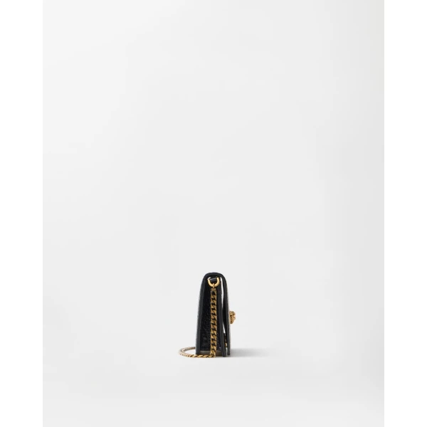 Versace Emblème Croc-Effect Leather Mini Bag in Black, view 2 | Mini Bags