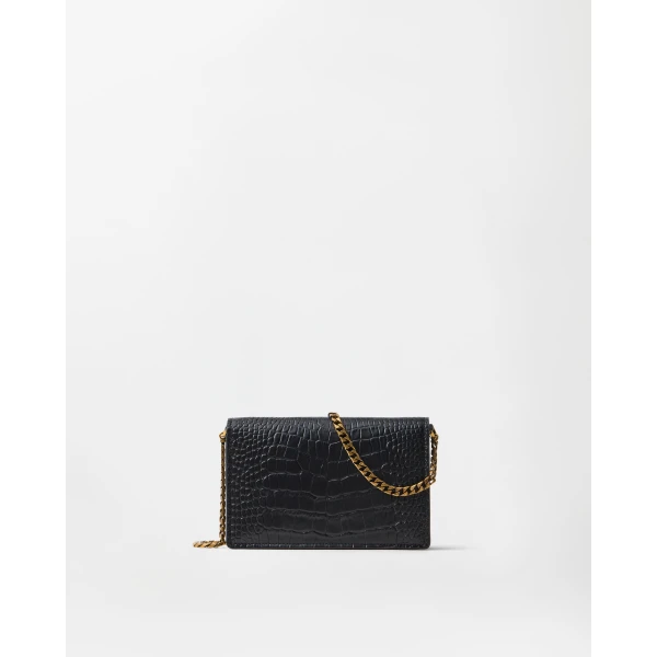 Versace Emblème Croc-Effect Leather Mini Bag in Black, view 5 | Mini Bags