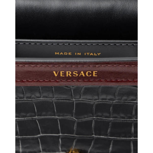 Versace Emblème Croc-Effect Leather Mini Bag in Black, view 6 | Mini Bags