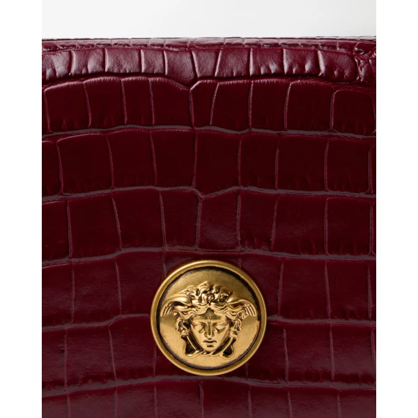 Versace Emblème Croc-Effect Leather Mini Bag in Red, view 3 | Mini Bags