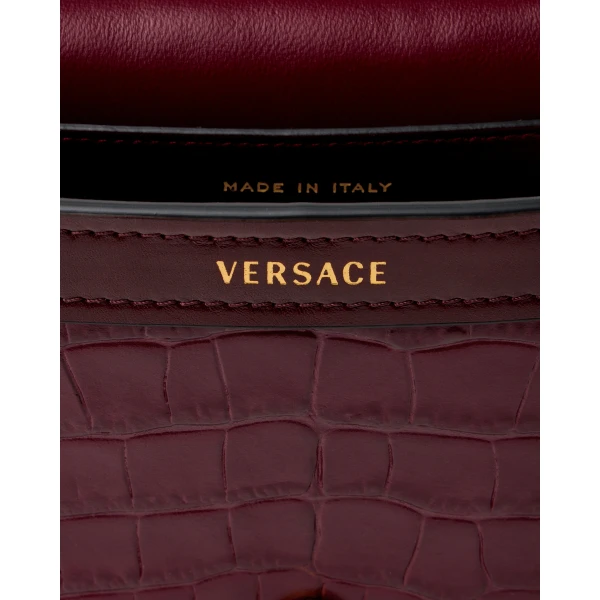 Versace Emblème Croc-Effect Leather Mini Bag in Red, view 6 | Mini Bags