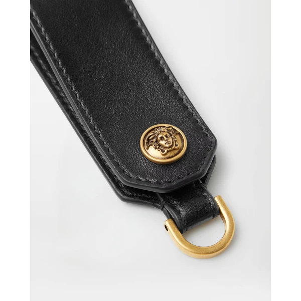 Versace Emblème Leather Keychain in Black, view 2 | Key Chain