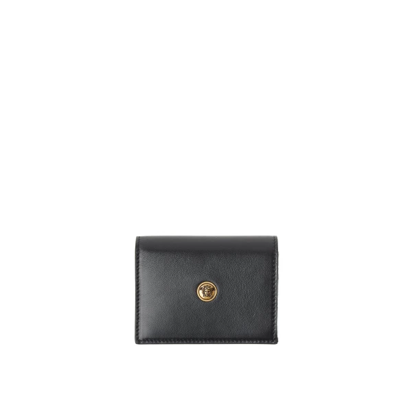 Emblème Leather Wallet in Black, 11 cm