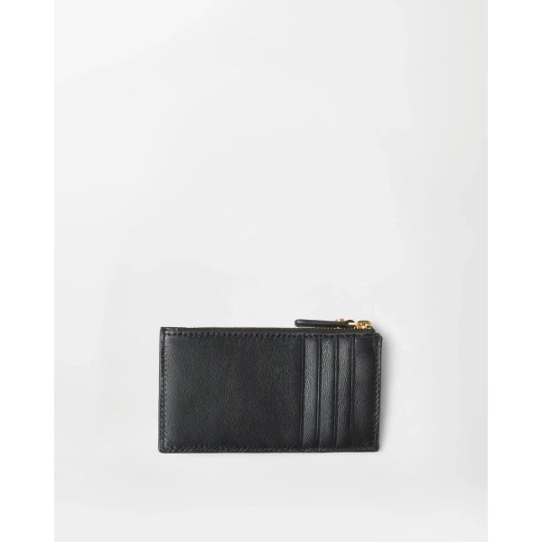 Versace Emblème Leather Zip Card Holder in Black, view 2 | Wallets & Purses
