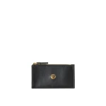 Versace Emblème Leather Zip Card Holder in Black | Wallets & Purses | Coveti