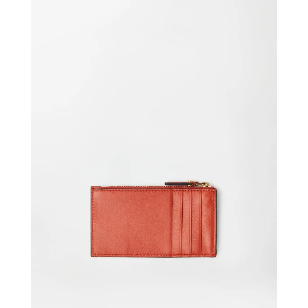 Versace Emblème Leather Zip Card Holder in Orange, view 2 | Wallets & Purses