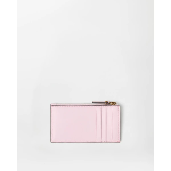 Versace Emblème Leather Zip Card Holder in Pink, view 2 | Wallets & Purses