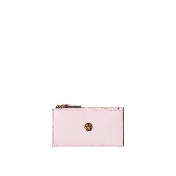 Emblème Leather Zip Card Holder in Pink