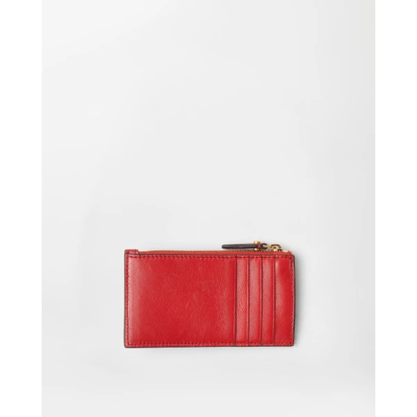 Versace Emblème Leather Zip Card Holder in Red, view 2 | Wallets & Purses