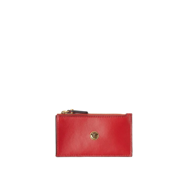 Emblème Leather Zip Card Holder in Red
