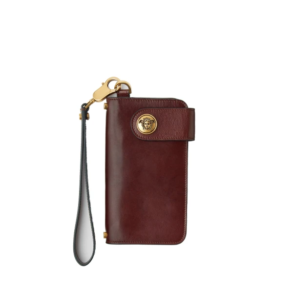 Emblème Long Leather Wallet in Brown
