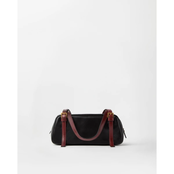 Versace Emblème Nappa Bowling Bag in Black and Brown, view 5 | Shoulder & Crossbody Bags