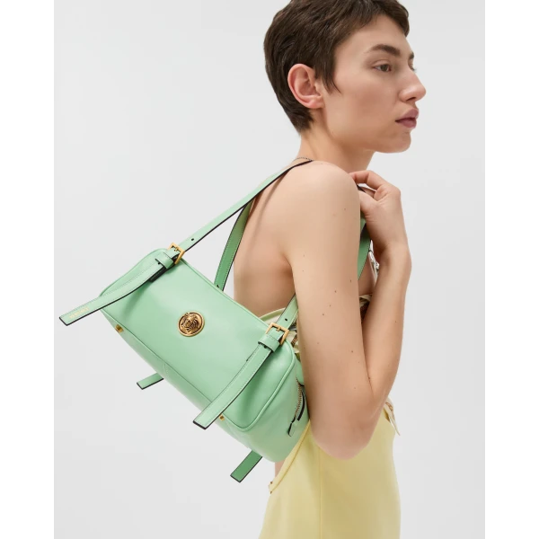 Versace Emblème Nappa Bowling Bag in Green, view 2 | Shoulder & Crossbody Bags
