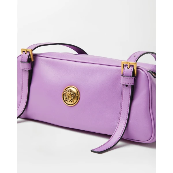 Versace Emblème Nappa Bowling Bag in Lilac, view 4 | Shoulder & Crossbody Bags