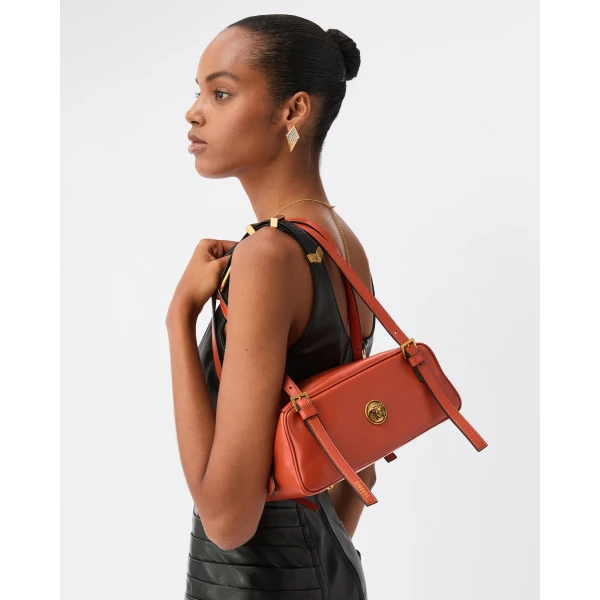 Versace Emblème Nappa Bowling Bag in Orange, view 2 | Shoulder & Crossbody Bags
