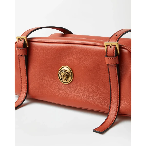 Versace Emblème Nappa Bowling Bag in Orange, view 4 | Shoulder & Crossbody Bags