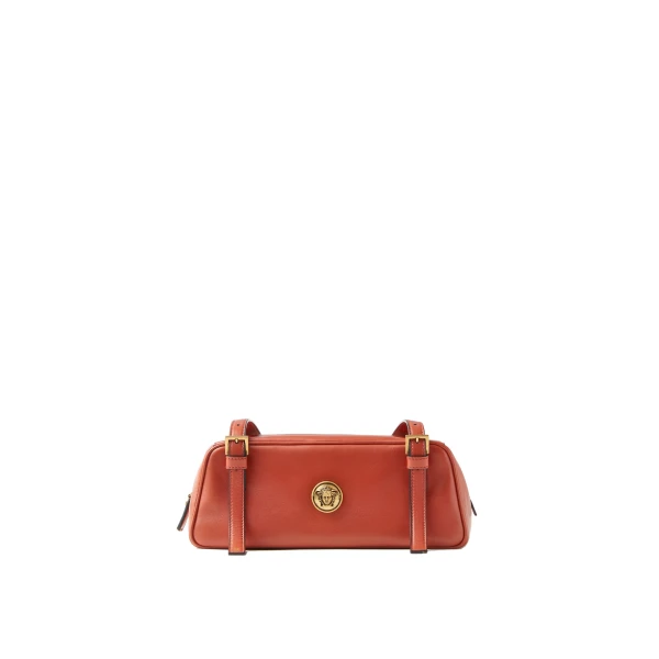 Versace Emblème Nappa Bowling Bag in Orange | Shoulder & Crossbody Bags | Coveti