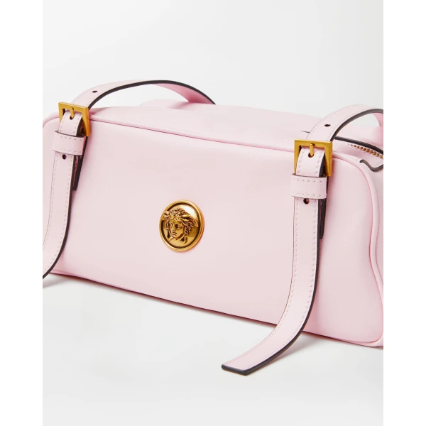 Versace Emblème Nappa Bowling Bag in Pink, view 4 | Shoulder & Crossbody Bags