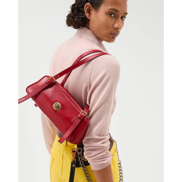 Versace Emblème Nappa Bowling Bag in Red, view 2 | Shoulder & Crossbody Bags