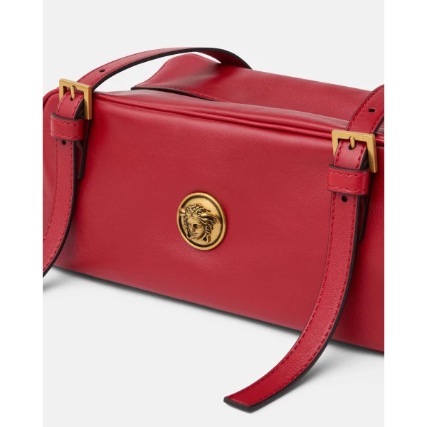 Versace Emblème Nappa Bowling Bag in Red, view 4 | Shoulder & Crossbody Bags