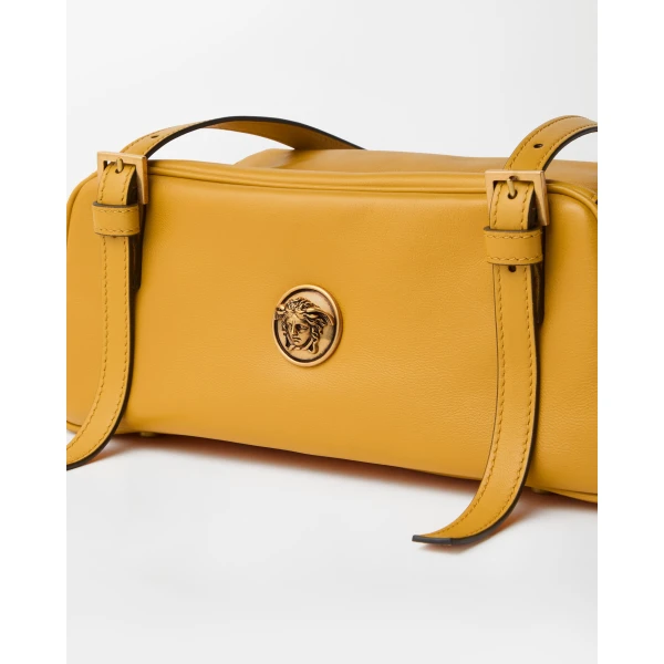 Versace Emblème Nappa Bowling Bag in Yellow, view 3 | Shoulder & Crossbody Bags