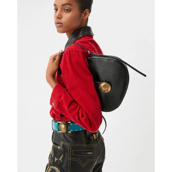 Versace Emblème Nappa Hobo Bag in Black, view 2 | Shoulder & Crossbody Bags
