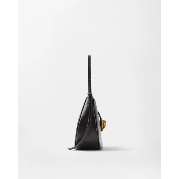 Versace Emblème Nappa Hobo Bag in Black, view 3 | Shoulder & Crossbody Bags