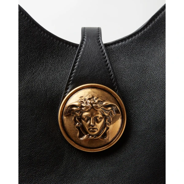 Versace Emblème Nappa Hobo Bag in Black, view 4 | Shoulder & Crossbody Bags