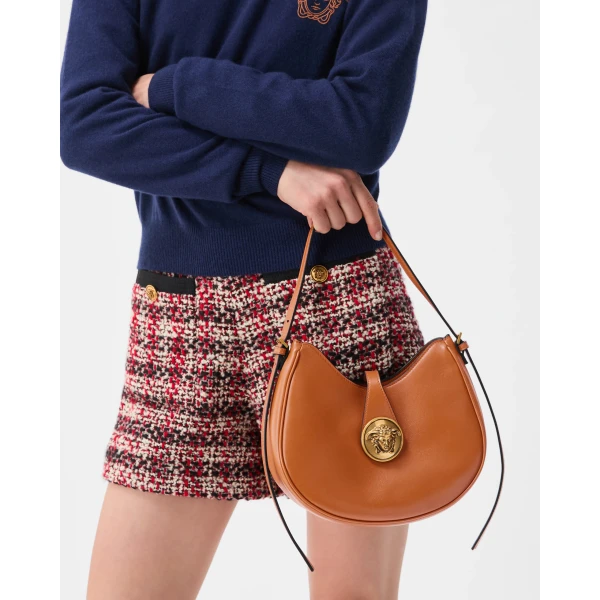 Versace Emblème Nappa Hobo Bag in Brown, view 2 | Shoulder & Crossbody Bags