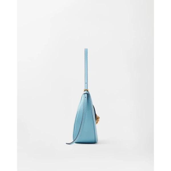 Versace Emblème Nappa Hobo Bag in Light Blue, view 3 | Shoulder & Crossbody Bags