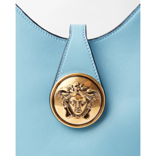 Versace Emblème Nappa Hobo Bag in Light Blue, view 4 | Shoulder & Crossbody Bags
