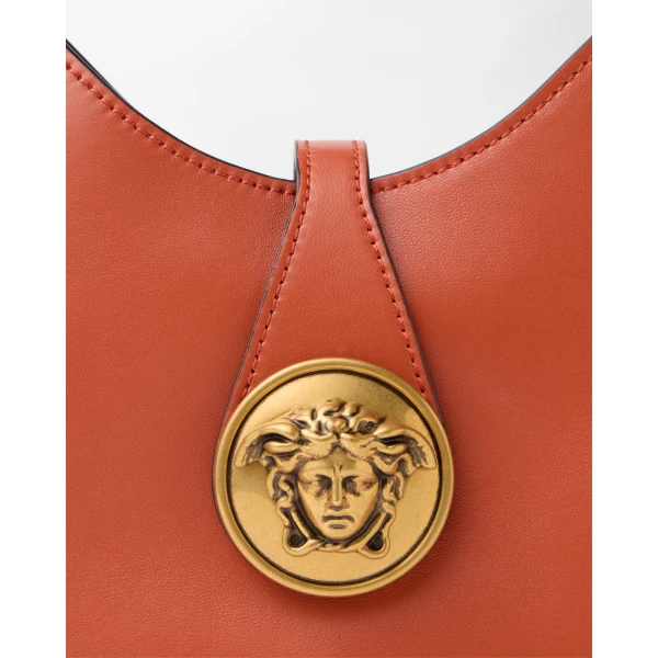 Versace Emblème Nappa Hobo Bag in Orange, view 3 | Shoulder & Crossbody Bags