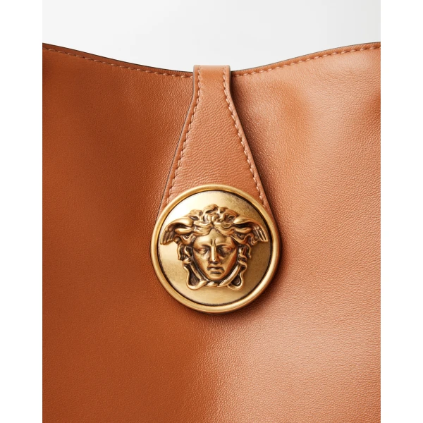 Versace Emblème Small Nappa Tote in Brown, view 4 | Totes & Top-Handle Bags