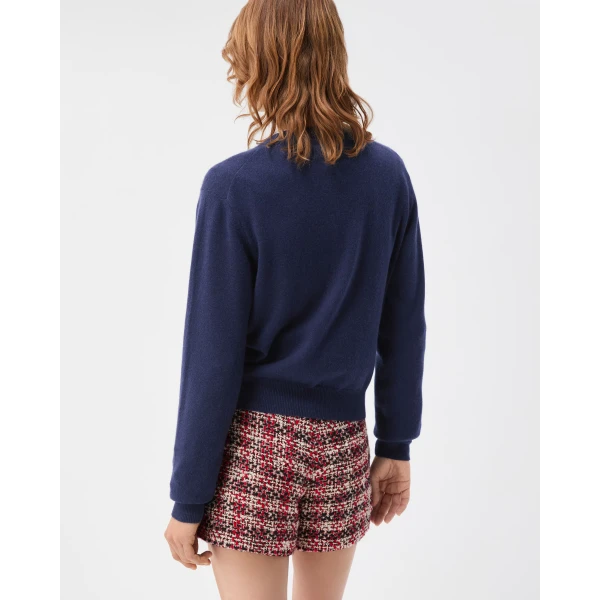 Versace Embroidered Cashmere Knit Crewneck Sweater in Blue, view 3 | Sweaters