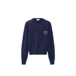 Versace Embroidered Cashmere Knit Crewneck Sweater in Blue | Sweaters | Coveti