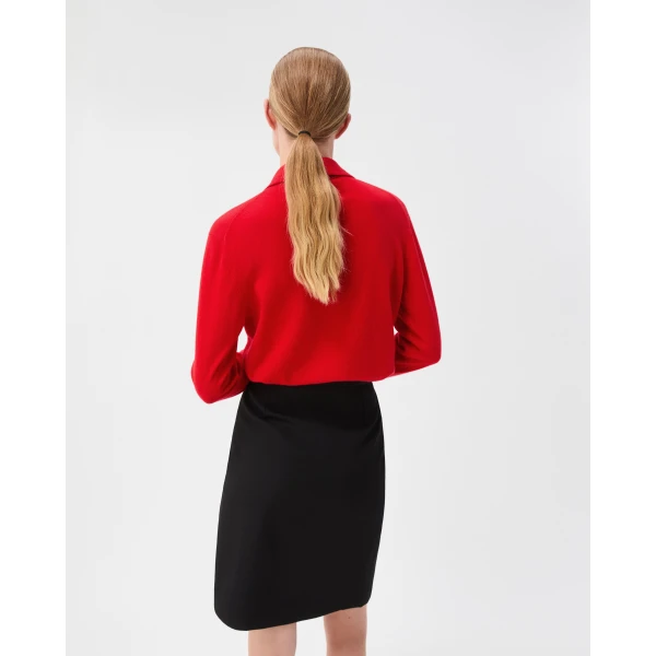 Versace Embroidered Cashmere Knit Polo Sweater in Red, view 3 | Sweaters