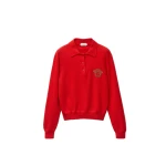 Versace Embroidered Cashmere Knit Polo Sweater in Red | Sweaters | Coveti