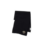 Versace Embroidered Cashmere Ribbed Knit Scarf in Black | Scarves | Coveti