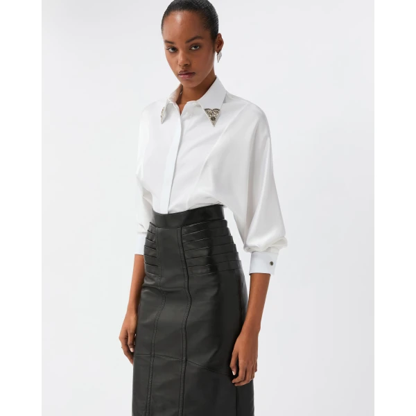 Versace Embroidered-Collar Cotton Poplin Shirt in White, view 2 | Shirts