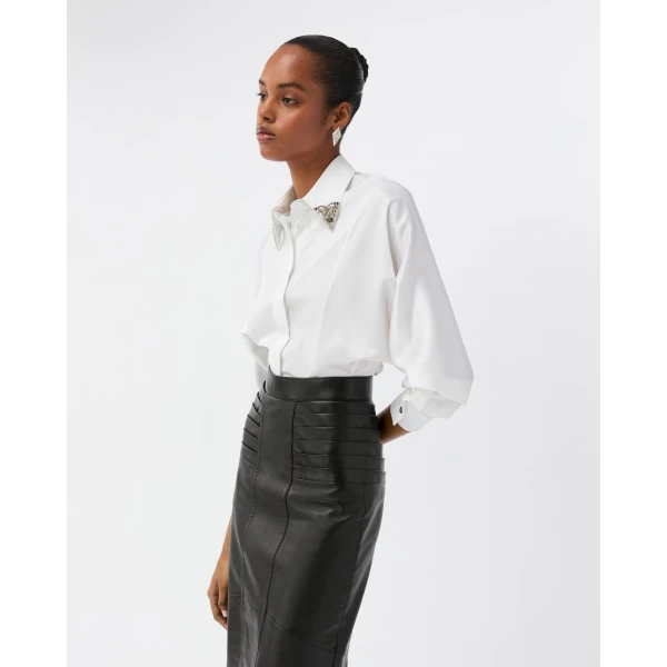 Versace Embroidered-Collar Cotton Poplin Shirt in White, view 4 | Shirts